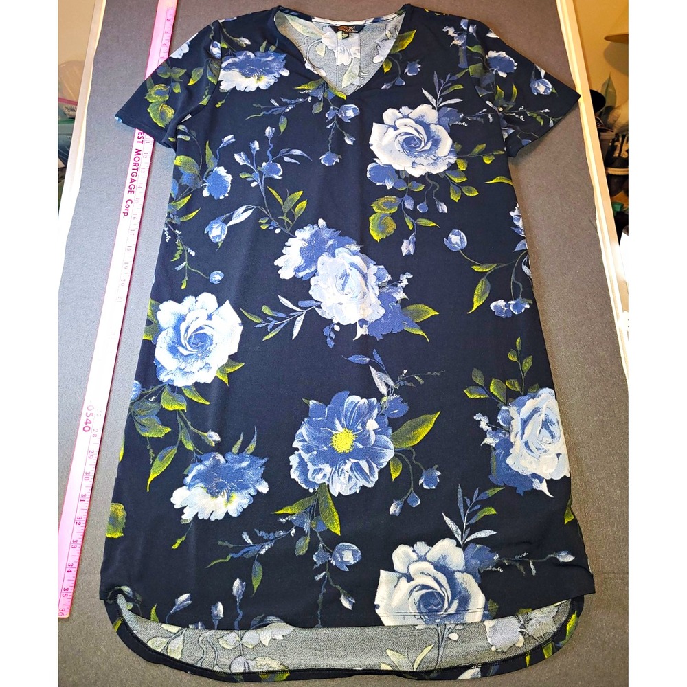 Christian Siriano Black Floral Knit Shift Stretch V-Neck Cap Sleeve XL